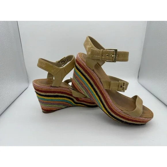 Kate Spade Espadrille Wedges Womens 8 Rainbow Striped Vacation 3.75" Heel Travel - Picture 5 of 7